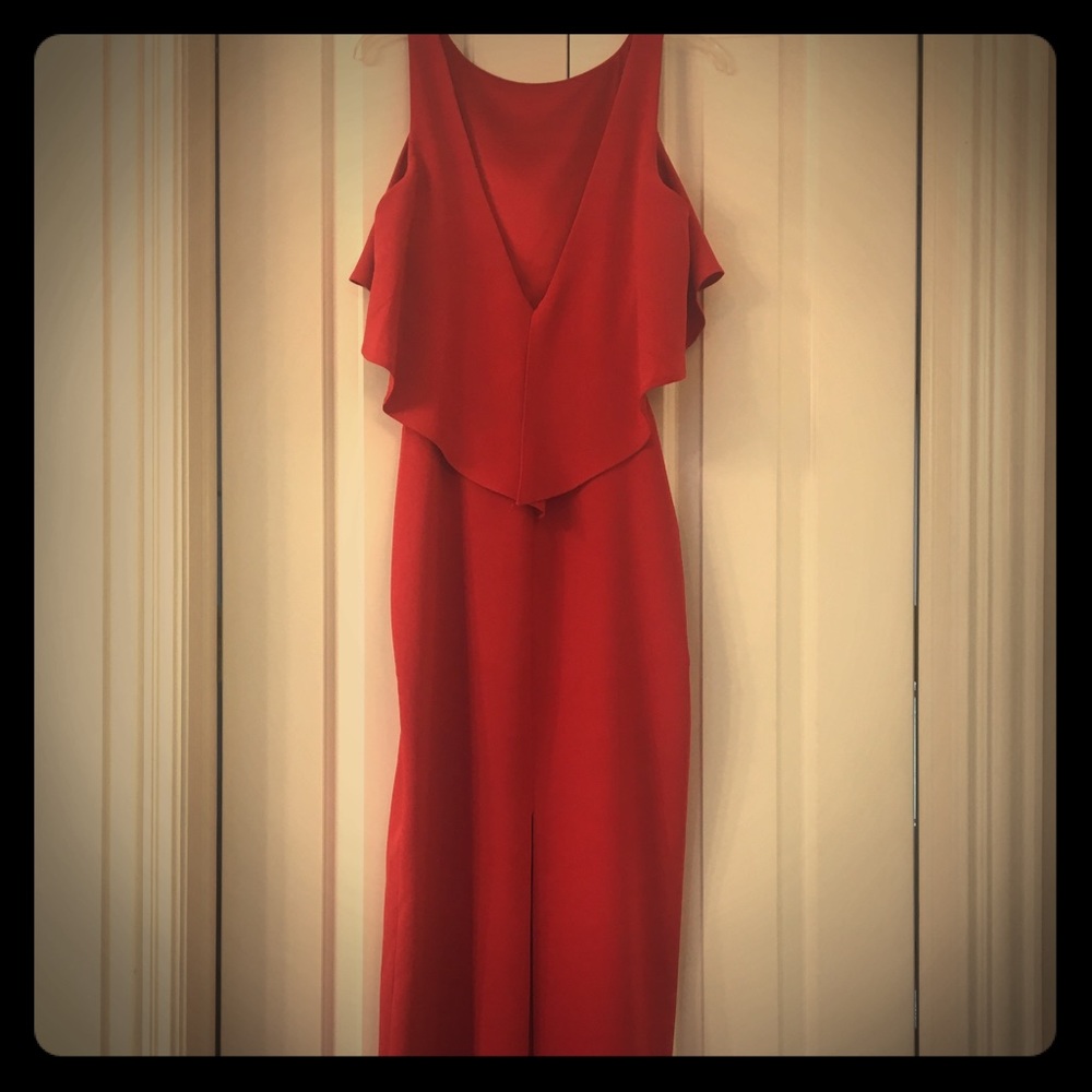 Belle Bagley Mischka Size 6 Red Full Length Dress
